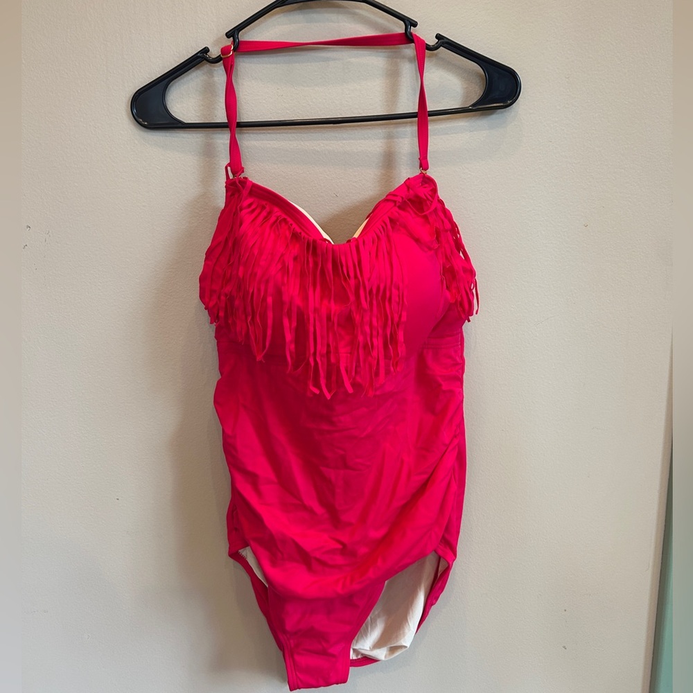 Hot Pink Fringe One-Piece Swimsuit